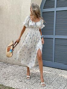 Serisse 女士休闲碎花连衣裙，适合度假 - 淺藍色 - 查看 4