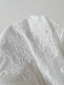 SHEIN EZwear 白色蕾丝针织修身浪漫上衣 - 白色 - 查看 10