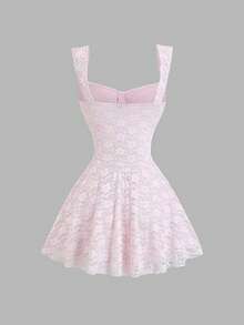 Sweetra Women's Sweet & Gentle Style Romantic Lace Dress, Hollow Embroidery All-Lace Jacquard, Suitable For Dates & Commuting, Light Pink - Pink - View 2