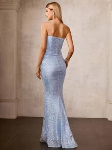 MOTF Soiréza Áo ống thêu sequin dành cho nữ và chân váy đuôi cá, thích hợp cho các dịp xuân/hè. - Màu xanh lam - Xem 4