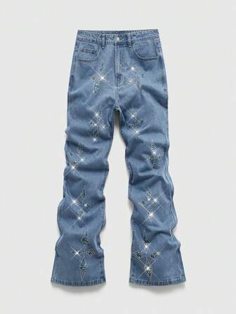 Jeans da uomo con decorazioni in strass alla moda