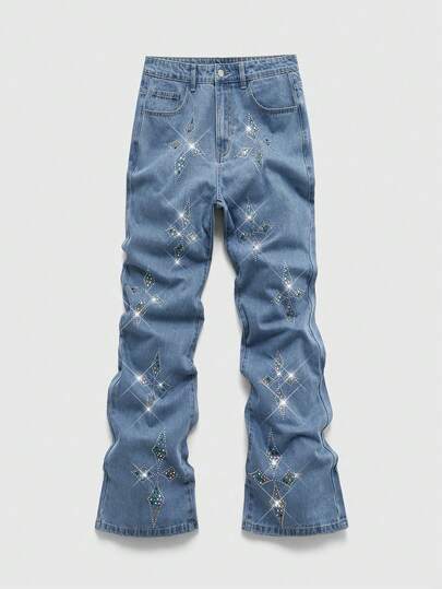 Jeans da uomo con decorazioni in strass alla moda