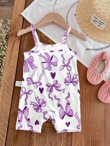 Mono informal para bebé niña con estampado de moño y corazón en color púrpura, adecuado para primavera/verano - Multicolor - Ver 2