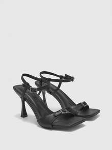 CUCCOO BIZCHIC Sandal Wanita Seksi Hak Kitten dengan Tali Silang dan Gesper, Musim Panas - Hitam - View 4