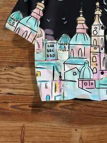 Manfinity Joysei Men's Floral & Cartoon Print Casual Short Sleeve Collared Button-Down Shirt - Black - View 3