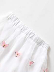 SHEIN 少女甜美优雅粉色刺绣3D蝴蝶网纱A字公主迷你裙，百搭休闲、假日及可爱造型 - 粉色 - 查看 4