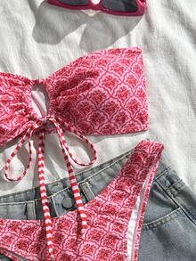 Swim Mod Women's Tropical Print Two Pieces Bikini Set, Casual Holiday Style - Multicolor - View 4