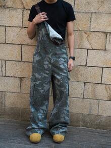 Manfinity EMRG Men's Fashion Camouflage Loose Casual Jumpsuit Bib Pants - Army Green - View 3