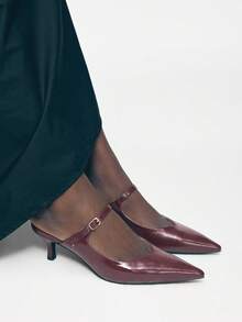 Mnmlis 女士尖头玛丽珍系带时尚个性化高跟鞋，圣诞节礼物 - 酒紅色 - 查看 12