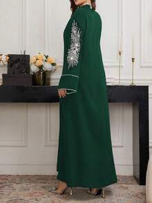 SHEIN Najma Elegant Dress With Beaded Collar Flower And Contrast Trim - Green - View 4
