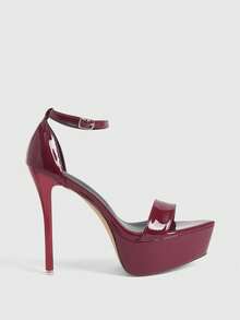 CUCCOO LuxiPop Women's Platform Buckle Design Fashionable And Elegant Party Occasion High-Heeled Sandals, Nightclub Party Style, Suitable For Spring And Summer, Vacation Season, Nightclub Party Style, Suitable For Spring And Summer, Vacation Wear, Travel Essential, 2000's Style - Burgundy - View 1