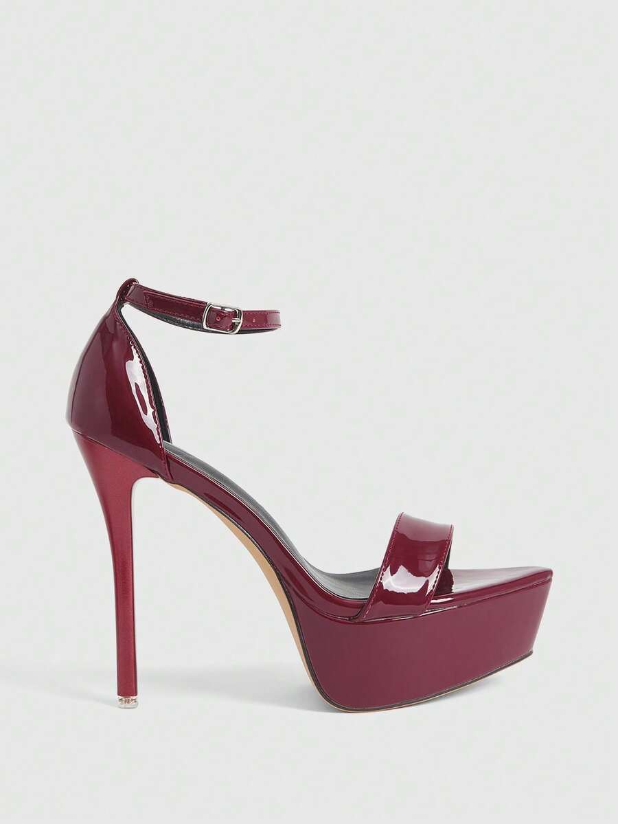 CUCCOO LuxiPop Women's Platform Buckle Design Fashionable And Elegant Party Occasion High-Heeled Sandals, Nightclub Party Style, Suitable For Spring And Summer, Vacation Season, Nightclub Party Style, Suitable For Spring And Summer, Vacation Wear, Travel Essential, 2000's Style - Burgundy - View 1