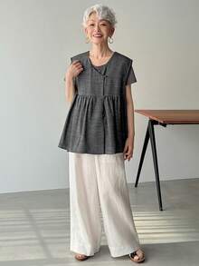 FRIFUL Women's Solid Color V-Neck Sleeveless Pleated Loose Casual Versatile Layering Tank Top, Suitable For Spring And Summer - Black - View 10