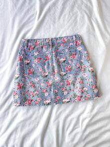 Soleia 女士印花口袋牛仔迷你裙，度假风 - 中等水洗藍 - 查看 2