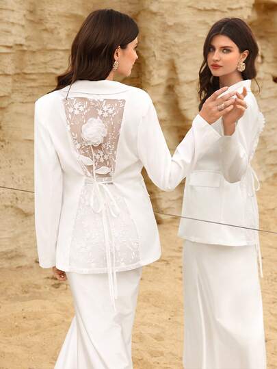 Modelyn 女士时尚刺绣拼接3D立体花卉装饰修身西装外套，春夏款