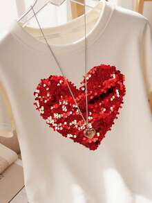 DrmWander Plus Size Heart Pattern Valentine's Day Casual Women Short Sleeve T-Shirt