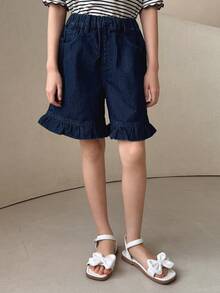 DAZY 少女牛仔短裤 - 藍色 - 查看 5