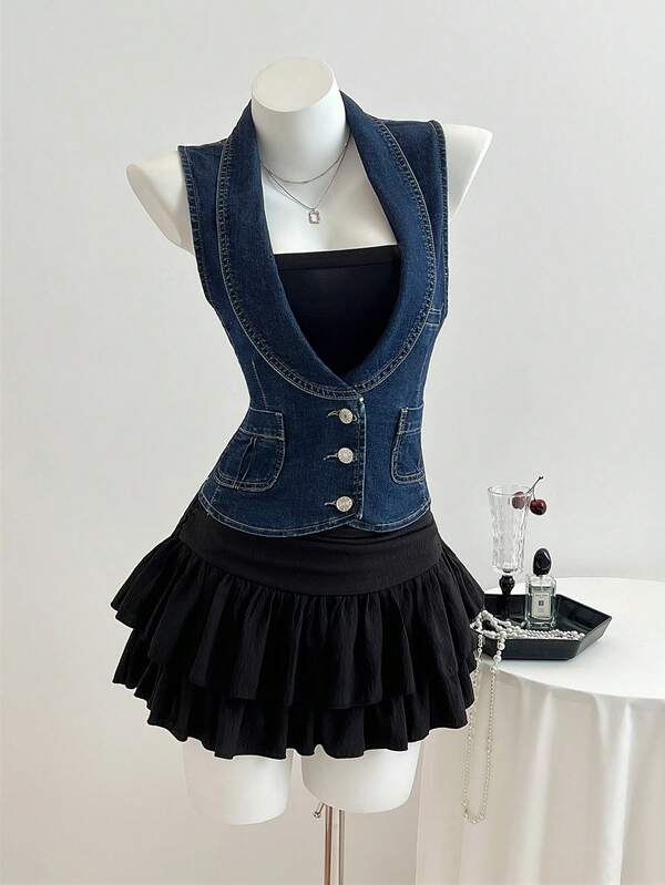 Elamini جاكيت جينز كاجوال بدون أكمام، صيفية