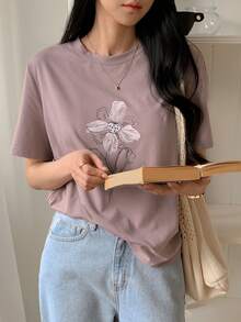 DAZY 女士宽松休闲印花T恤，适合海滩度假 - 紫色 - 查看 5