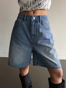 DAZY Women's Loose Fit Denim Shorts With Street Style - Blue - View 1