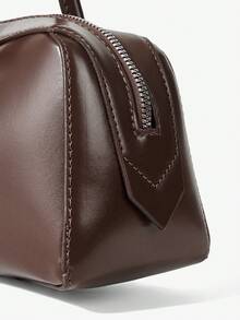 MUSERA Slim Long Strap Faux Leather Bowler Bag - Coffee - View 8