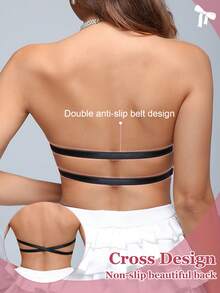 1件装女士无钢圈蕾丝加厚聚拢文胸，百搭款式，黑色