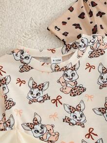 SHEIN 6pcs/Set Baby Girls' Cute Bunny Print Casual Shorts Set, Spring/Summer - Apricot - View 7
