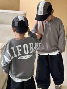 1pc Tween Boy Casual College Style Comfortable Fashion Minimalist Loose Fit Practical Versatile Big Letter Graphic Thick Sweatshirt, Suitable For Daily Wear, School, Outings, Sports, Autumn/Winter - Grey - View 6