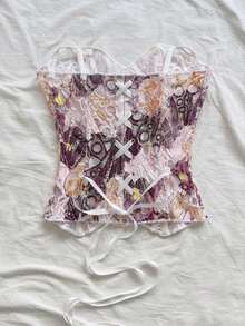 Soleia 性感露肩蕾丝双层修身束身胸衣上衣，花卉刺绣镂空浪漫甜美连体衣，适合度假、夜间外出、婚礼宾客、秋季穿着。 - 酒紅色 - 查看 2