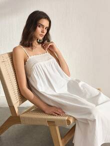 Ocili Women's Loose Fit Hollow Out Embroidery Camisole Dress, Loungewear - White - View 2