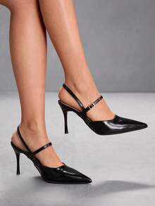 CUCCOO SZL Women's Pointed Toe Buckle Design Everyday Versatile Fashion High Heels - Black - View 1