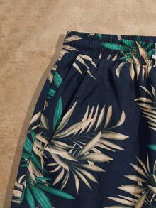 HIMLAND Conjunto casual de playa de vacaciones para hombres con camiseta de manga corta con estampado de palmeras tropicales y pantalones cortos con cordón en la cintura, conjunto de pantalones cortos de verano para vacaciones de hombres, conjunto de ropa de playa para hombres, conjunto de 2 piezas tropical para hombres, conjunto de pantalones cortos para hombre de Hawái - Verde - Ver 4