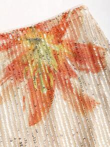 Sweetra 2pcs/Set Sequin Spaghetti Strap Crop Top And Bodycon Shiny Mini Skirt Outfit, Fashionable And Eye-Catching, New Arrival Early Spring Sweet Subculture Style For Ladies - Multicolor - View 5