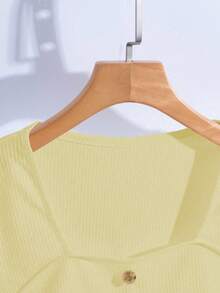 Qadelle Women's Solid Color Button Casual Versatile Commuting Long Sleeve T-Shirt - Pale Yellow - View 3