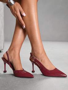 CUCCOO SZL Women's Pointed Toe High Heel Burgundy Mirror Leather Fashion Sexy Commute Party Banquet Pumps With Ankle Strap - Burgundy - View 7