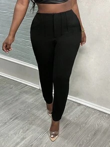 Slaydiva New Arrival/Easter/Western Style Summer Simple Solid Color Wrap Pleated High Waist Cropped Work Pants For Women - Black - View 6