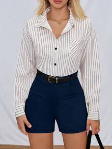 RosyDaze Quần short nữ màu trơn, kiểu dáng thường ngày, thích hợp cho mùa hè và đi làm. - Màu xanh hải quân - Xem 5