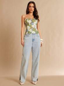 Silquee 女士性感优雅蕾丝透视露背系带露脐上衣，夏季 - 綠色 - 查看 3