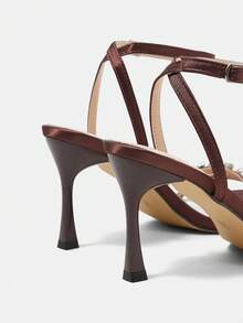 CUCCOO HITCHD 女士绿色水晶方头简约绑带方头细高跟鞋，优雅休闲舒适，适合办公室通勤穿着；粉色皮凉鞋，适合约会、派对、下午茶、正式场合。 - 鏽棕色 - 查看 12