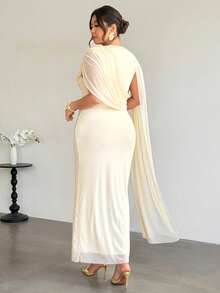 Firerie 大码优雅休闲度假沙滩浪漫音乐节褶皱领口飘逸透视弹力修身连衣裙，适合女性通勤、工作、办公室穿着。 - 酒紅色 - 查看 2