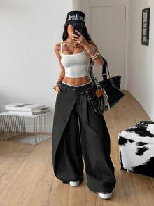 Coolane 女士春夏街头嬉皮学院风商务休闲风宽松灯笼裤，机场，毕业季 - 黑色 - 查看 6