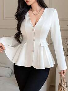 Women's White Jacket, Shiny, Elegant For Casual, Party, Wedding, Spring/Summer - White - View 5