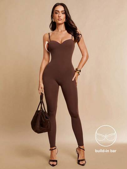 Silquee This Sexy, Figure-Hugging Women's Everyday Brown Bodysuit Is Made Of Highly Elastic Fabric For Comfortable Wear. The Elastic Shoulder Straps Make It Suitable For Everyday Wear. Built-In Bra Pads Provide Excellent Support. Whether It's Valentine's Day, A Date, A Nightclub Party, Or An Evening Outing, It's An Ideal Choice. A Brown Bodysuit Is A Must-Have Fashion Item For Spring And Summer.Tight Body Shape,Carnival