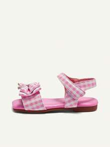 Cozy Pixies 一双女童粉白格子蝴蝶结夏季露趾凉鞋，适合日常穿着、夏季外出玩耍，搭配裙子时尚百搭，公主风方头凉鞋 - 粉色 - 查看 9