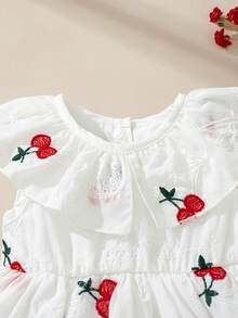 Souflis Souflis Baby Mädchen Sommer Neu Rüschen Kragen Lochstickerei Kirsche Muster Vintage Ärmellos Kleid - Rot-Weiß - Übersicht 12