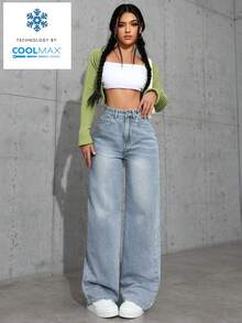 Jeanoix Women's Pocket Button Casual Versatile Commuting Flare Leg Jeans - Blue - View 5