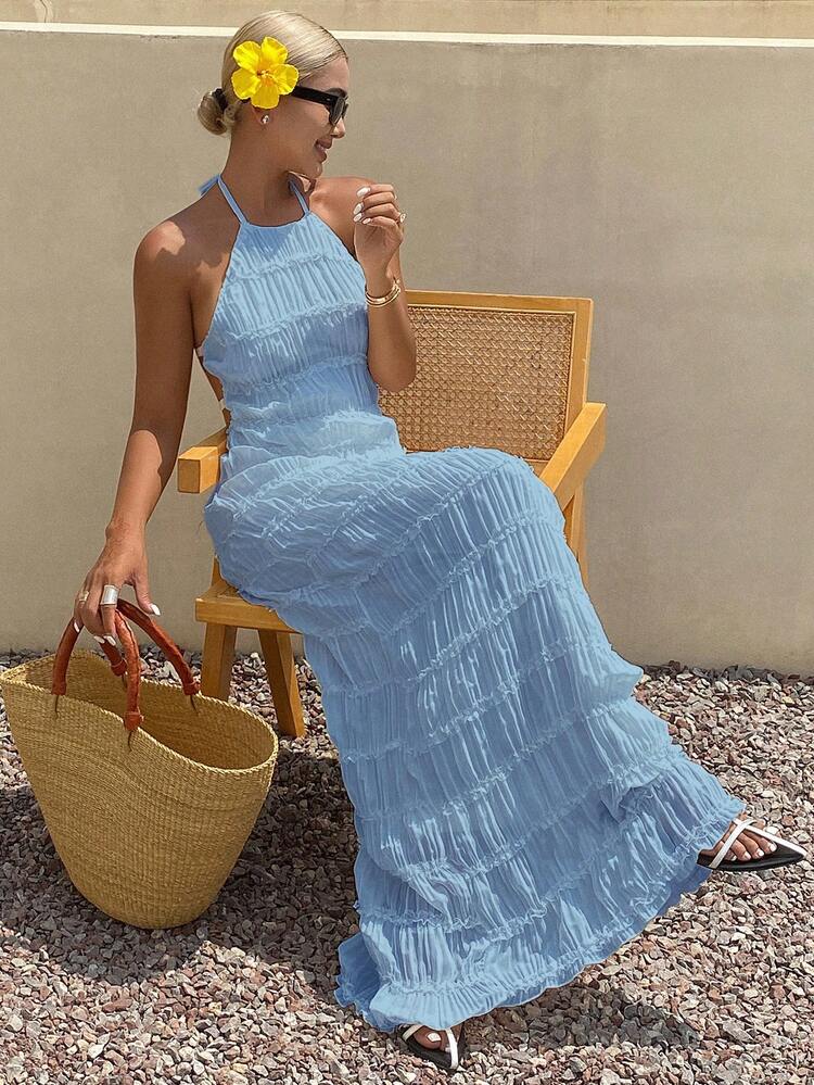 Vacation Style Tie-Up Halter Dress For Women Cruise Outfit For Women