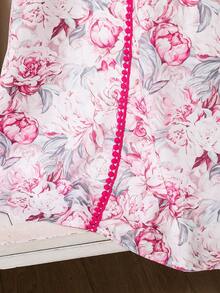 Vestido casual holgado con cuello en V y estampado floral para niña, adecuado para uso diario, vacaciones y festivales tradicionales - Rosa - Ver 6
