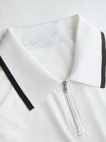 Franclia Camiseta de cuello polo sin mangas con ribete de contraste para mujer - Gris - Ver 4