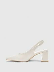 CUCCOO BIZCHIC 女士鞋履 女士尖头粗跟中跟米色露跟高跟鞋 时尚舒适 通勤商务百搭女士露跟鞋 春季鞋 - 米色PU - 查看 10